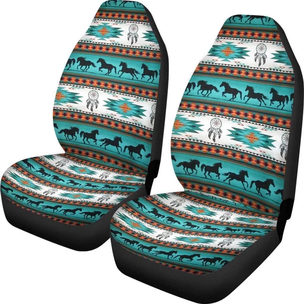 Native Boho Aztec Dreamcatcher Horses Pattern Front Seat Covers 2 Pc Vehicle Seat Protector Auto Seat Mat Covers Universal