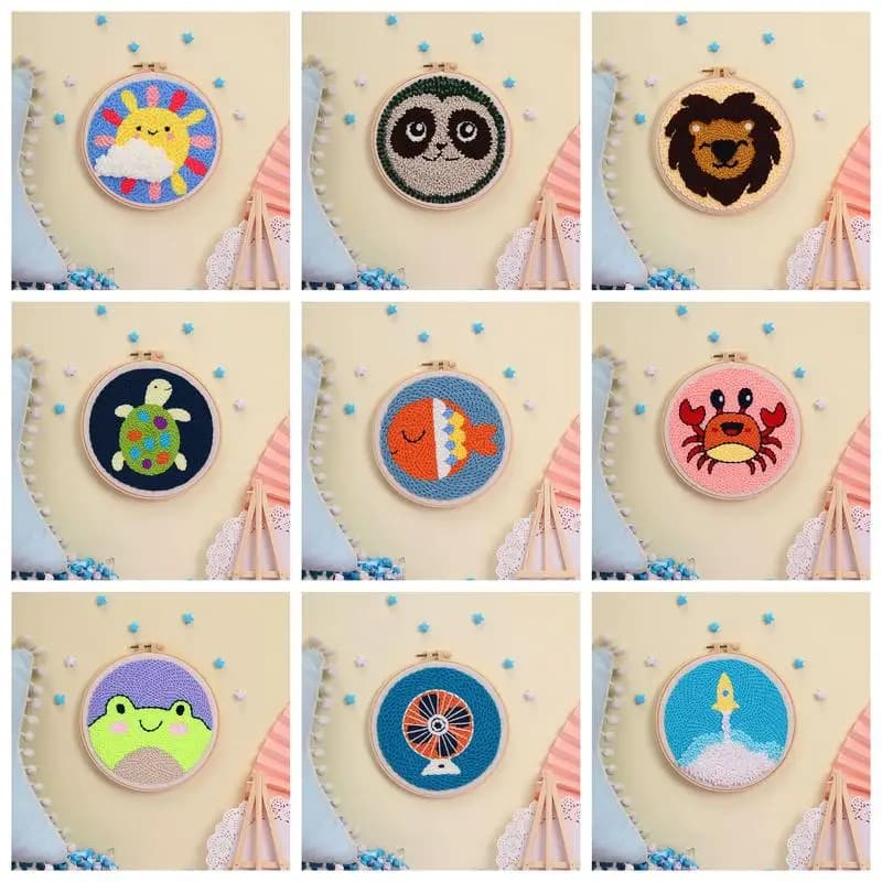 Punch Needle Embroidery Starter Kit DIY Cross Stitch Set for Beginner Animal Printed Sewing Art Craft Painting Home Decor