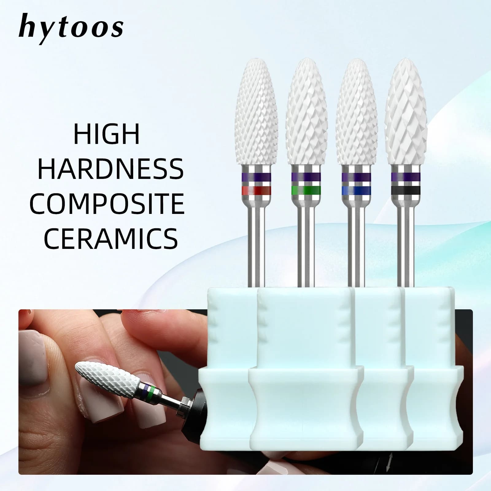 Punte per fresa per unghie in ceramica composita HYTOOS - 6*15mm, punte professionali bianche per e-file, strumenti per la rimozione di gel/acrilico per onicotecniche