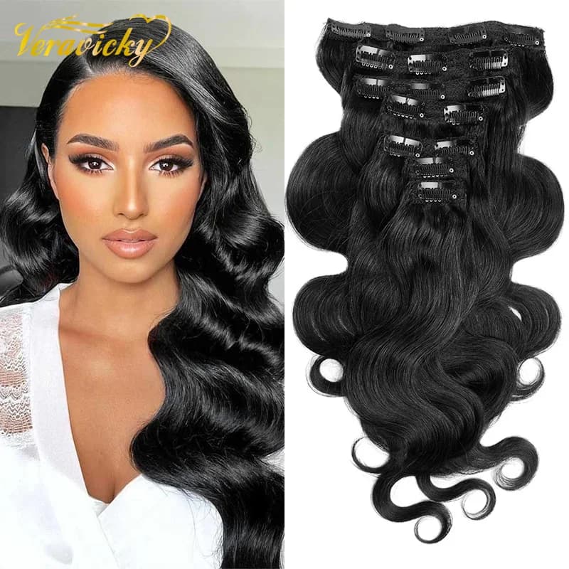 Brazilian Veravicky Body Wave Hair Machined Remy 7 pcs/set 10 pcs/set Clips in Hair Extensions from 12 to 24 Human Hair Clips