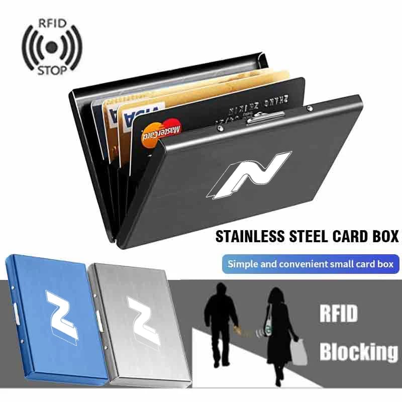 Car RFID Blocking Card Holder Metal Wallet Case Storage Accessories For Hyundai N Line Performance Santa Fe MX5 I20 IX35 I30