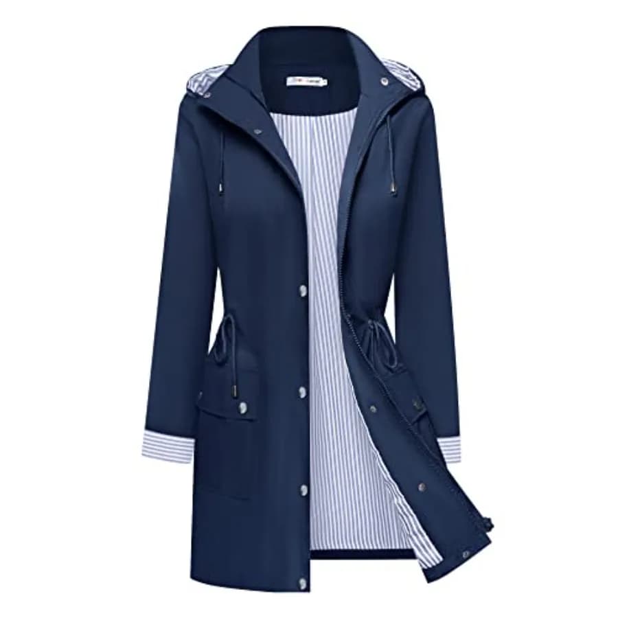 BBX Lephsnt Rain Coats for Women Waterproof Rain Jacket Lightweight Windbreaker Outdoor Hooded Trench Coat