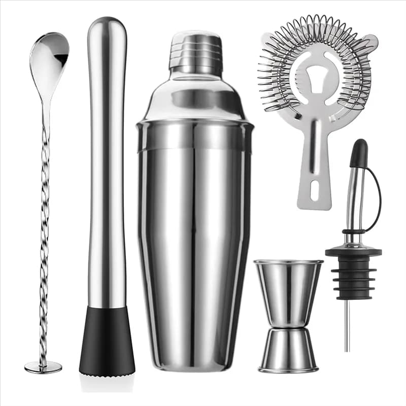 A04G-Bartenders Kit 24 Oz Set di shaker per cocktail Strumenti di miscelazione in acciaio inossidabile-Muddler Jigger Colino Cucchiaio Versare Beccuccio Bar