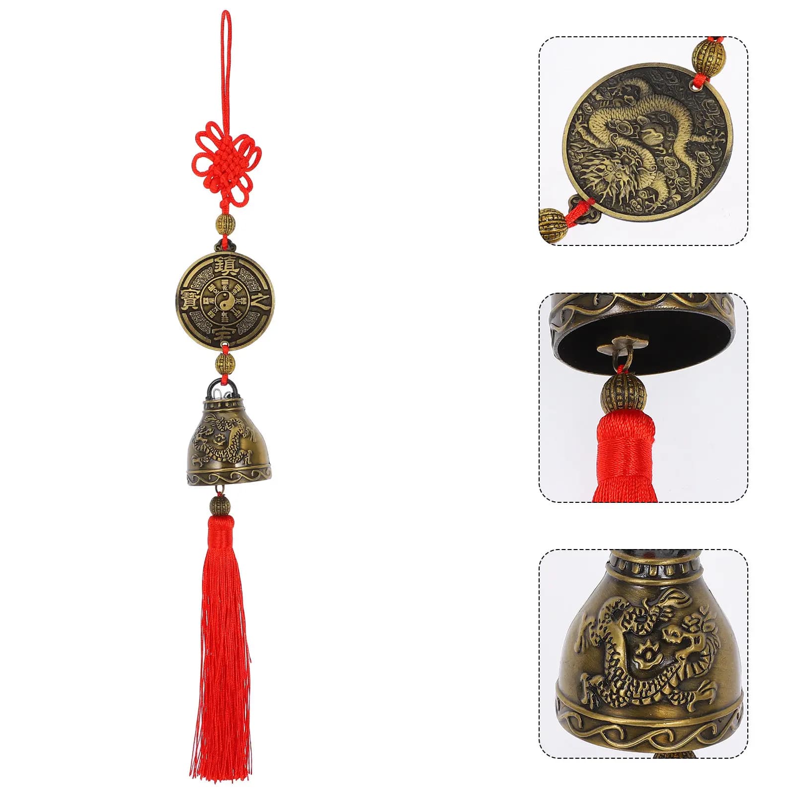 Chinese Knot Copper Wind Chime Car Pendant Traditional Feng Shui Bell Lucky Hanging Decoration Door Ornament Peace Happiness