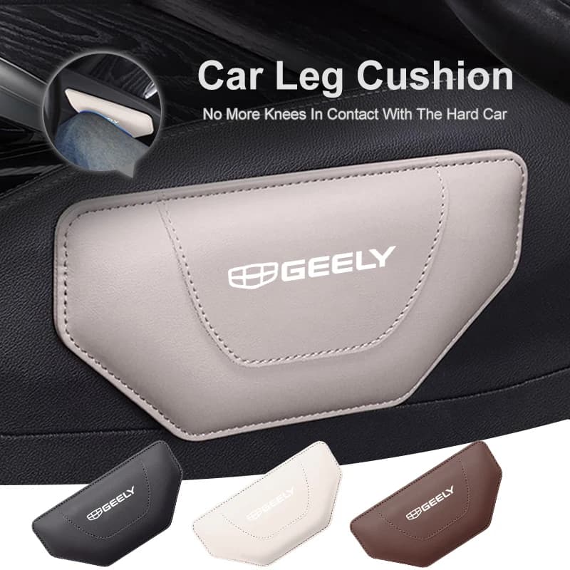 Leather Car Logo Leg Knee Cushions Protective Pad Auto Interior Accessories For Geely Ttugella Geometry C Coolray Emgrand Atlas