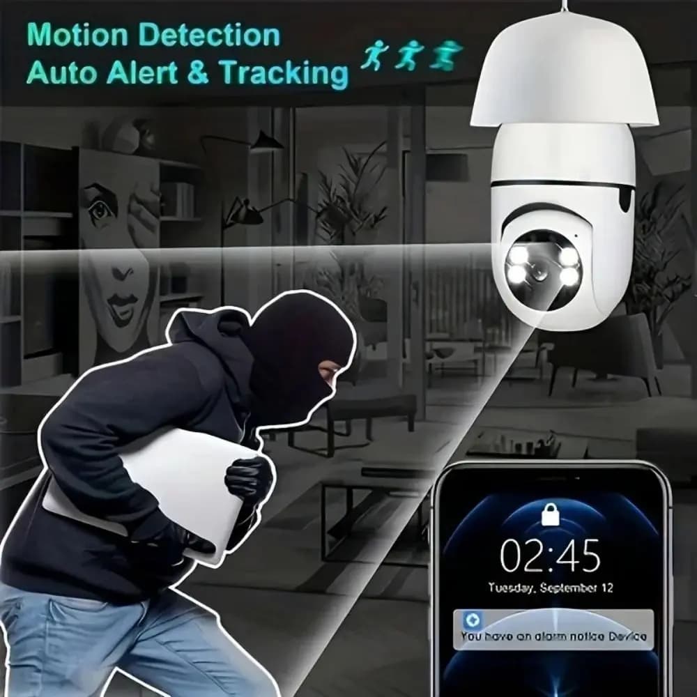 Telecamera di Sicurezza a 360 Gradi con Visione Notturna a Colori, WiFi 5GHz, Tracciamento Automatico delle Persone