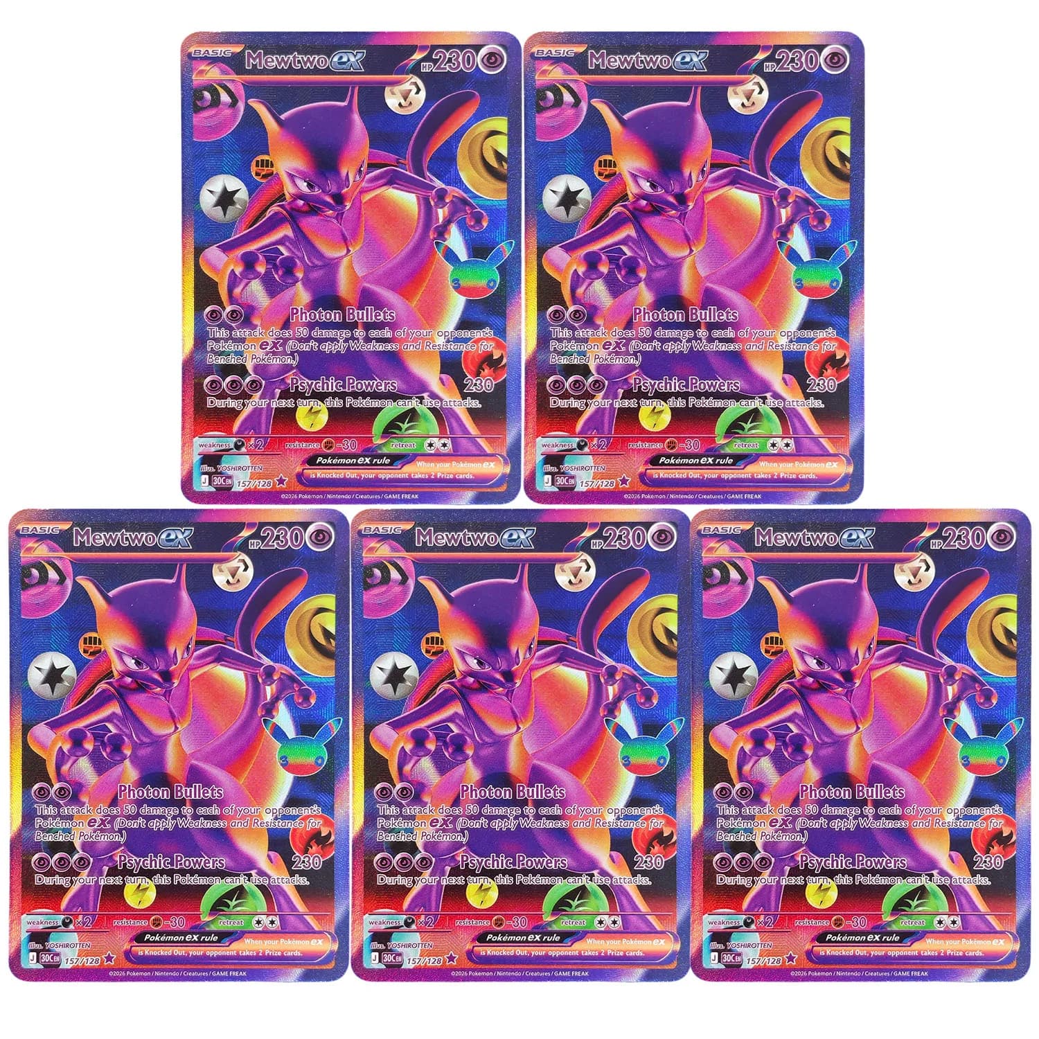 DIY Proxy Pokemon PTCG English 30TH Celebration Futuristic Cyber Mmetal Mewtwo ex #157 Mew #158 Game Collection Card Toy