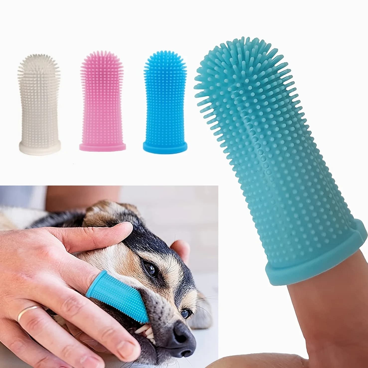Pulizia dei denti del cane Punta delle dita Spazzolino da denti per gatti Pulizia dentale Spazzolino da denti per cani di piccola taglia per lavare i denti del cane GYS02