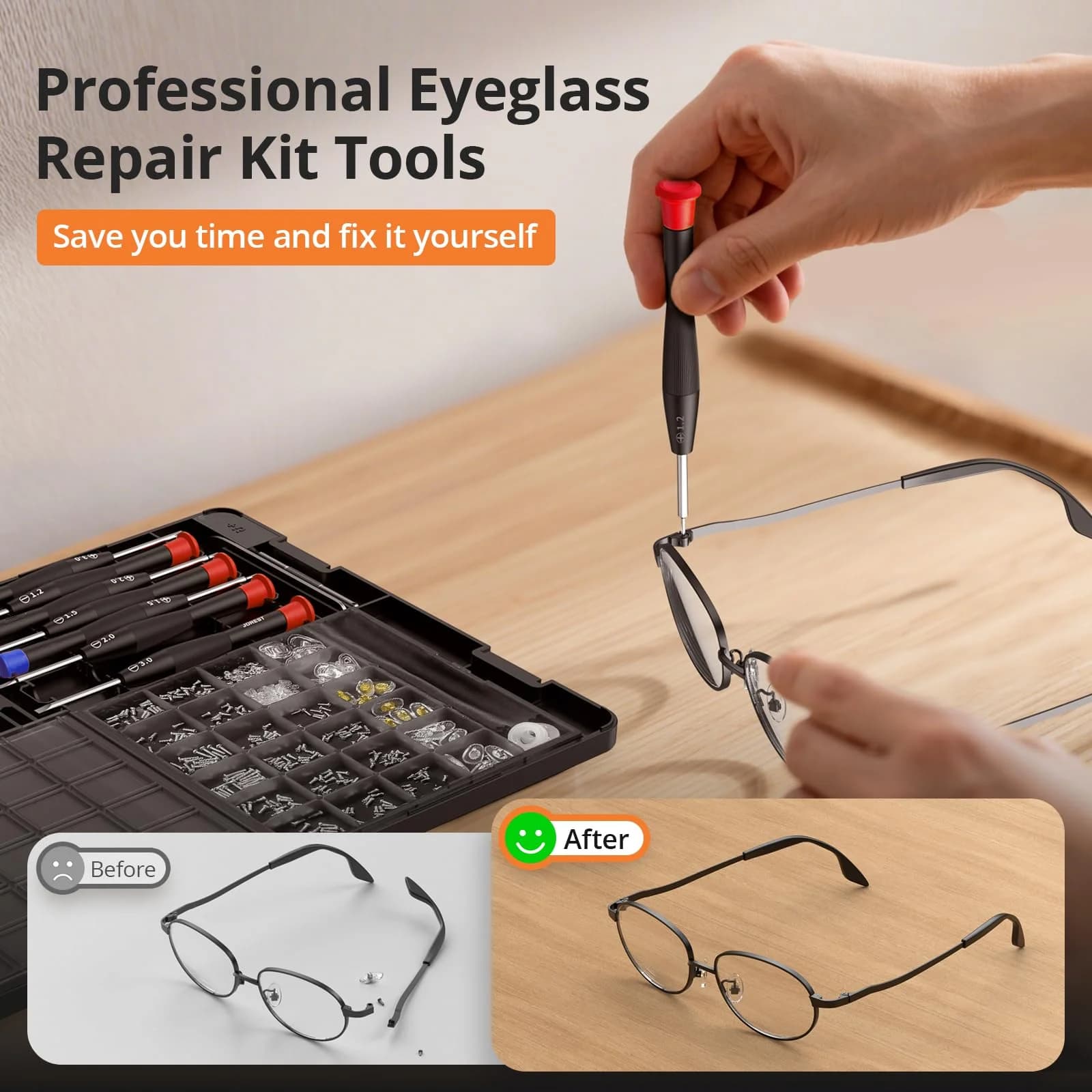 Glass repair tool kit with screws Naselli Pinzette Cleaning and precision screwdriver for sunglasses