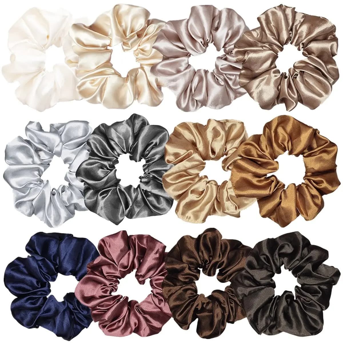 12 Pezzi Elastici per Capelli in Raso di Seta, Morbidi Elastici per Capelli alla Moda, Fasce per Capelli, Fiocchi per Capelli, Braccialetti Elastici