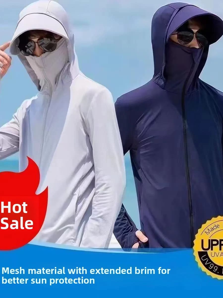 Men's Sweatshirt with UV Protection, in Breathable Ice Silk, for Outer, Anti-UV, New Style Summer, Polyester Fiber, with Hood