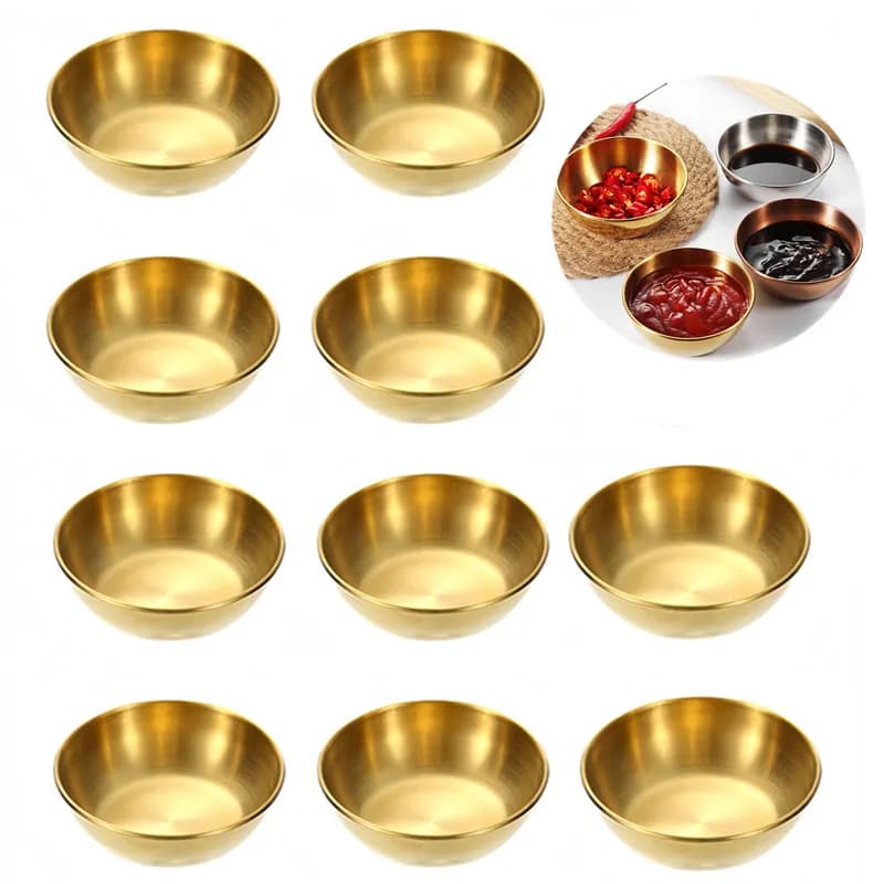 10pcs Stainless Steel Golden Sauce Dishes Appetizer Seasoning Serving Dishes Sets Tray Spice Plates Japanese dipping sauce dish