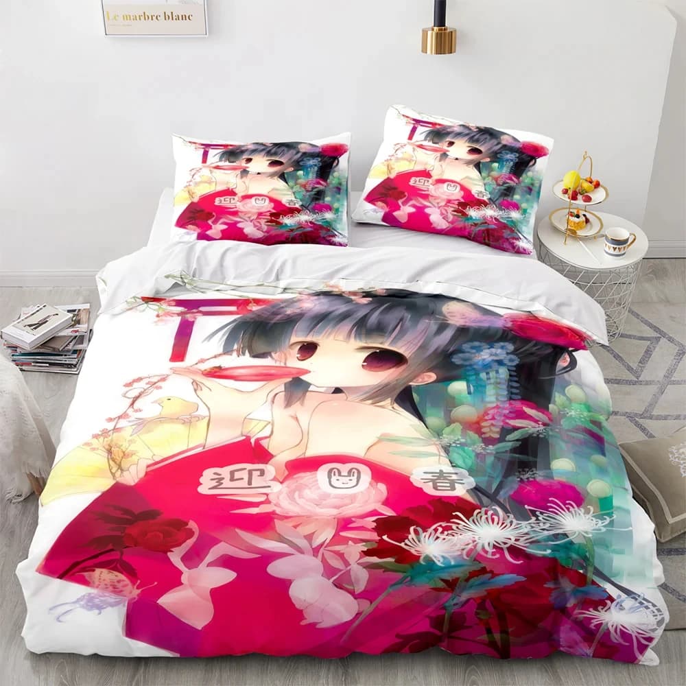 Set biancheria da letto per ragazza sexy Anime Kawaii, copripiumino, copripiumino, copripiumino, federa, king queen, dimensioni doppie, ragazzi, ragazze, adulti