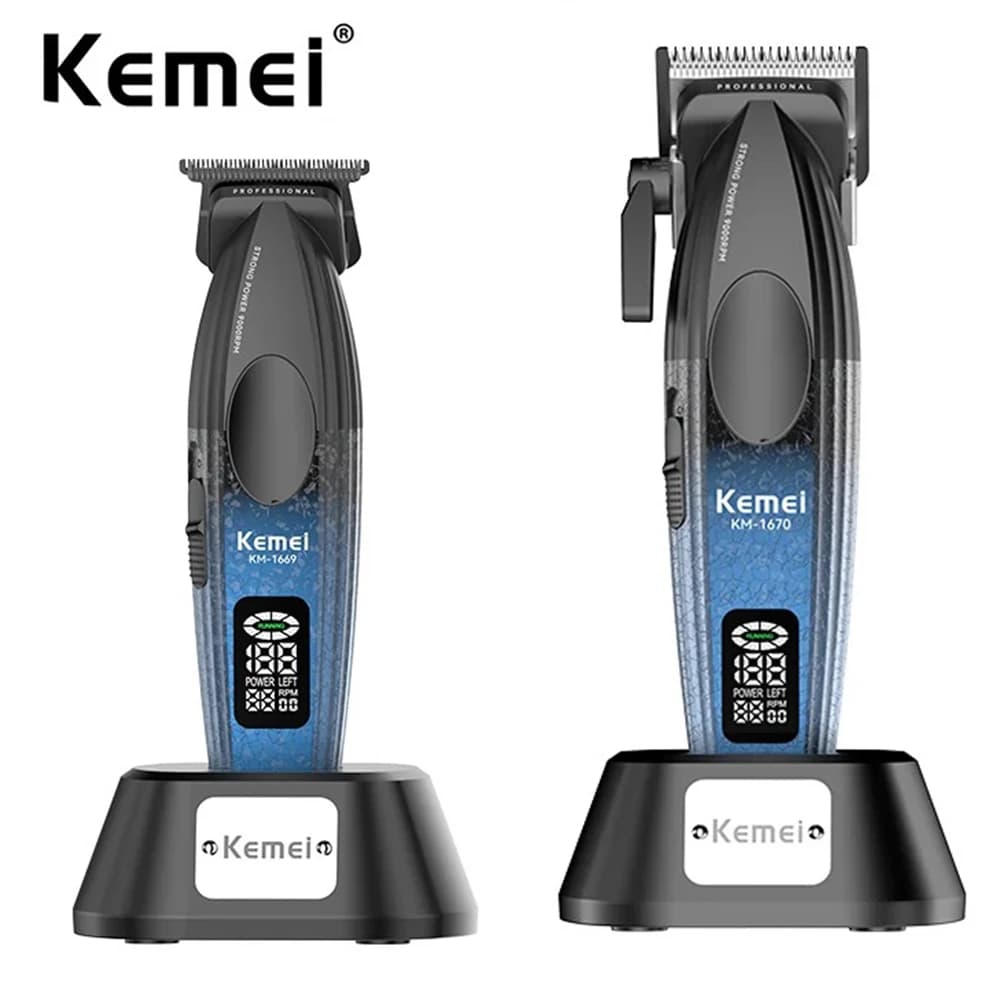 Kemei Tagliacapelli da barbiere professionale per uomo Tagliacapelli ricaricabile senza fili Tagliacapelli elettrici Zero Gapped 9000 giri/min