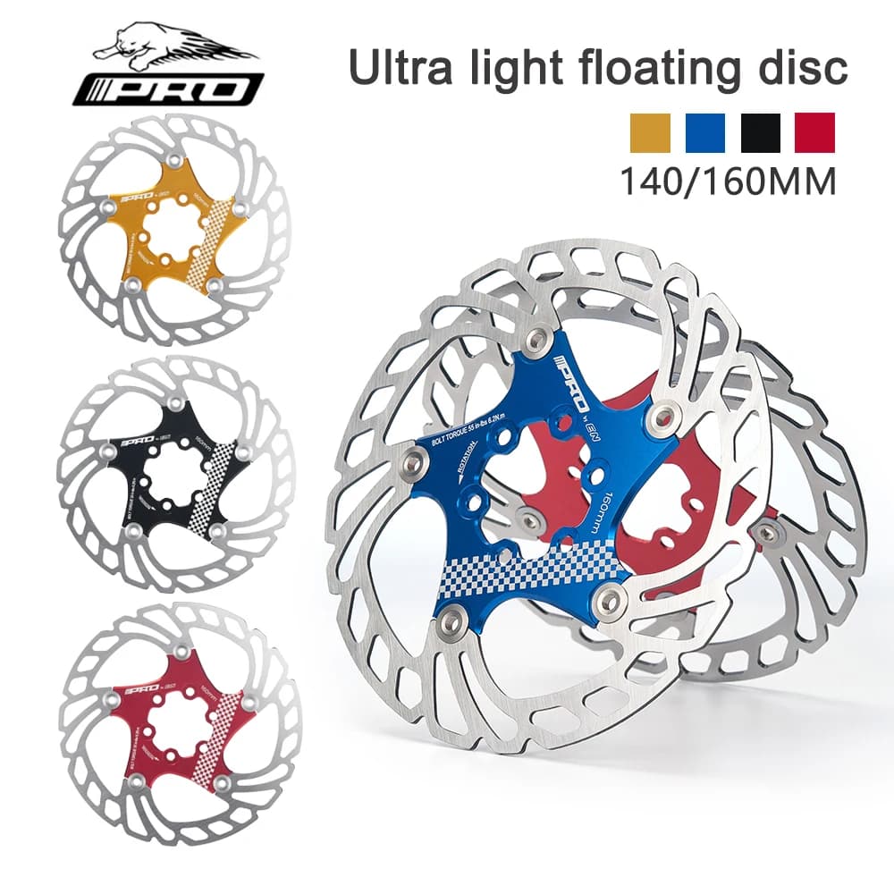 IIIPRO Bicicletta 140MM 160MM Rotore del freno a disco Galleggiante Ispessimento Anodizzato Raffreddamento rapido Disco ultraleggero