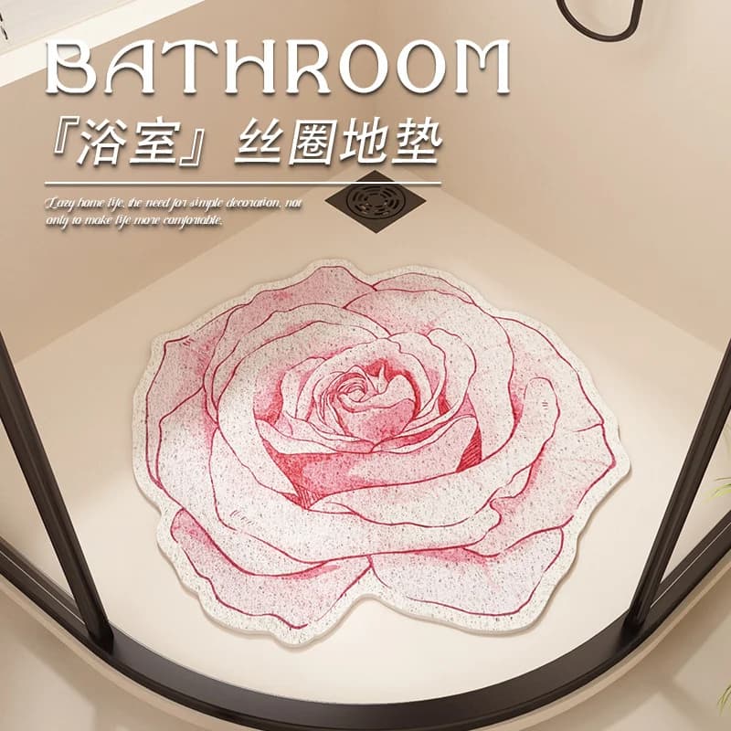 Tappetino da bagno in seta con motivo floreale in stile francese, tappetino antiscivolo per doccia, tappetino con drenaggio cavo, regalo perfetto per ragazza, adatto per il bagno
