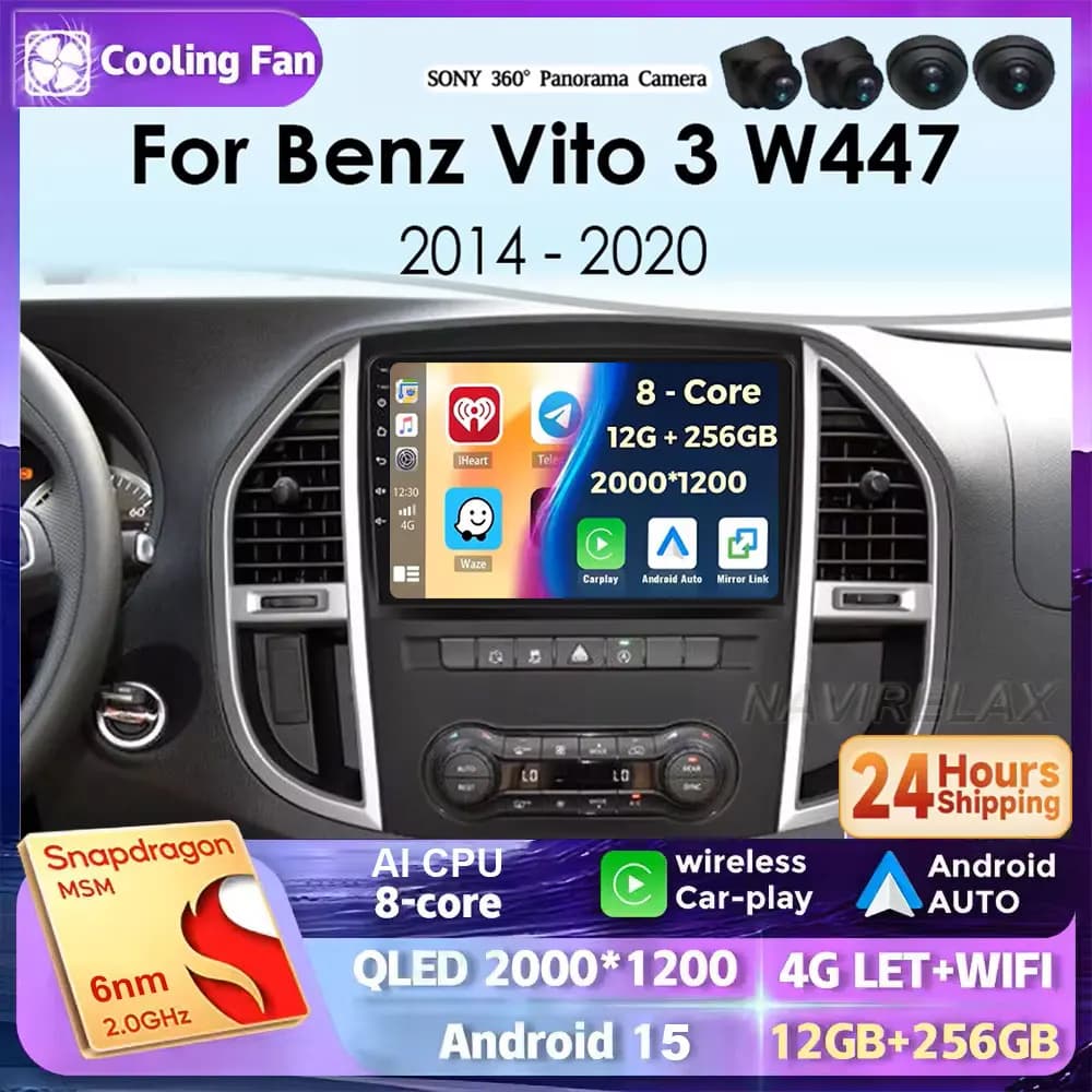 Android 15 Autoradio Per Mercedes Benz Vito 3 W447 2014-2020 Carplay Auto di Navigazione Qualcomm Lettore Video Multimediale Stereo