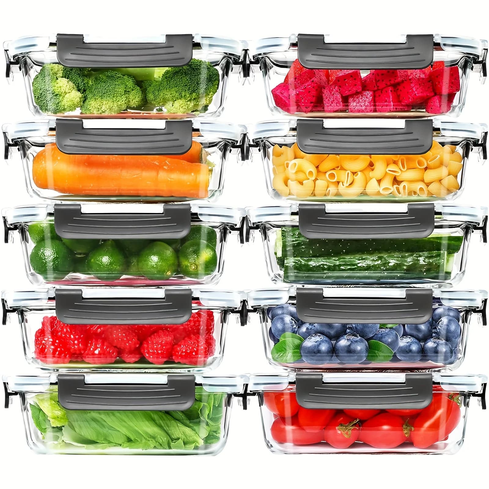 Set di 20 Contenitori in Vetro da 22oz per Preparazione Pasti, 10 Contenitori e 10 Coperchi, Contenitori Ermetici per Alimenti con Coperchi, per Dispensa e Cucina