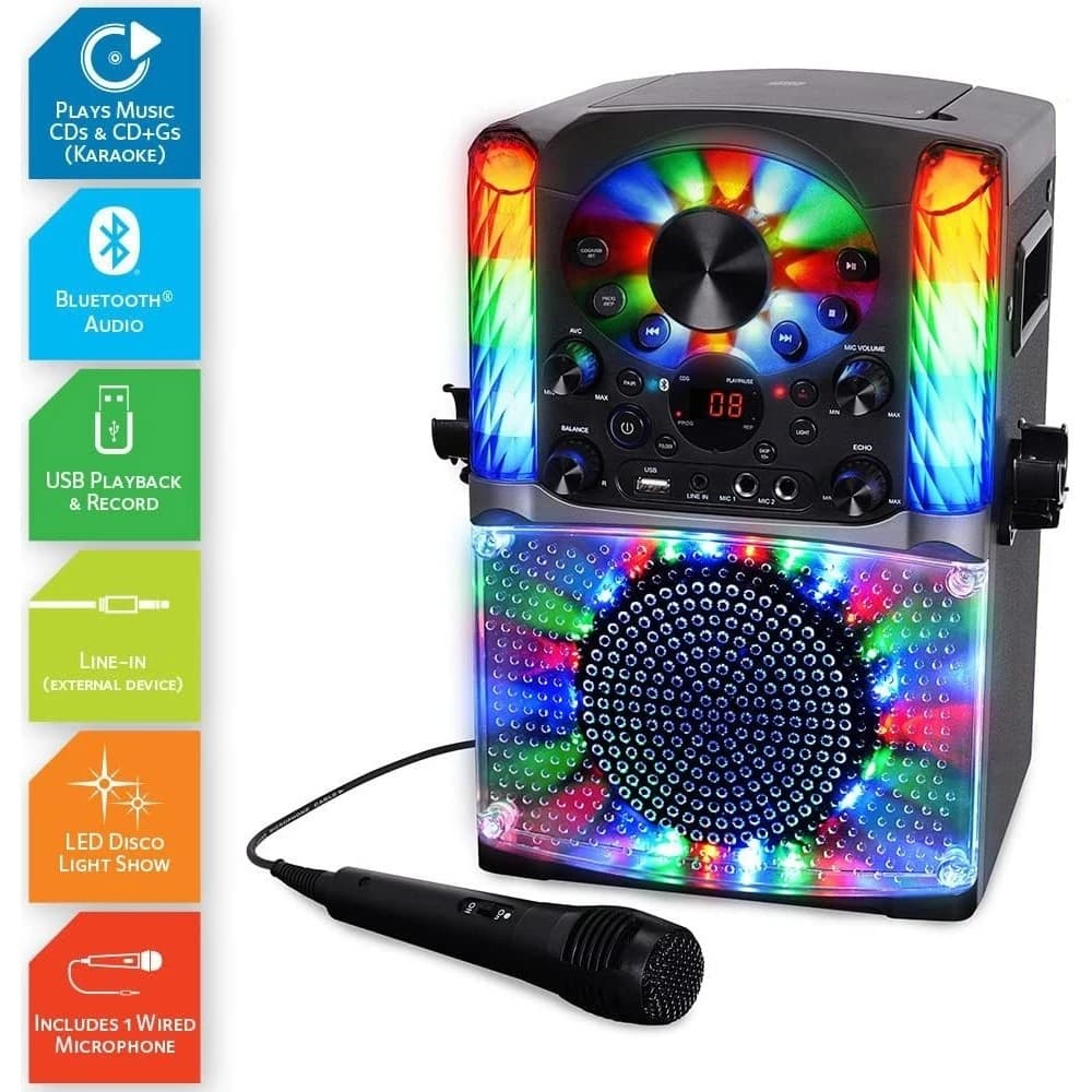 Macchina Karaoke Bluetooth Portatile con Lettore CD+G, Microfono e Altoparlante