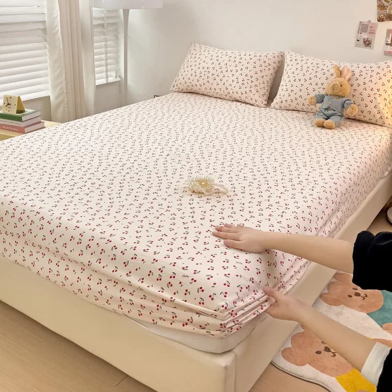 Soft Fitted Sheet with Pillowcase Simple Style Bed Cover Elastic Bedsheet Single/Queen Size Bed Linen for Home roupa de cama