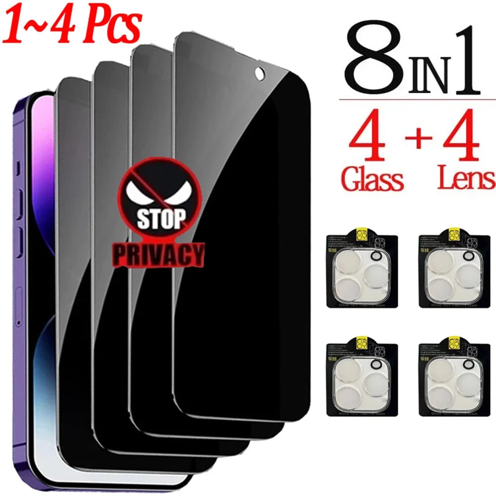 1~4PCS Anti-Spy Tempered Glass for iPhone 17 16 15 14 13 Pro Max Protect privacy screen and camera protective film for iPhone 15 12 11 Pro Anti Spy Glass