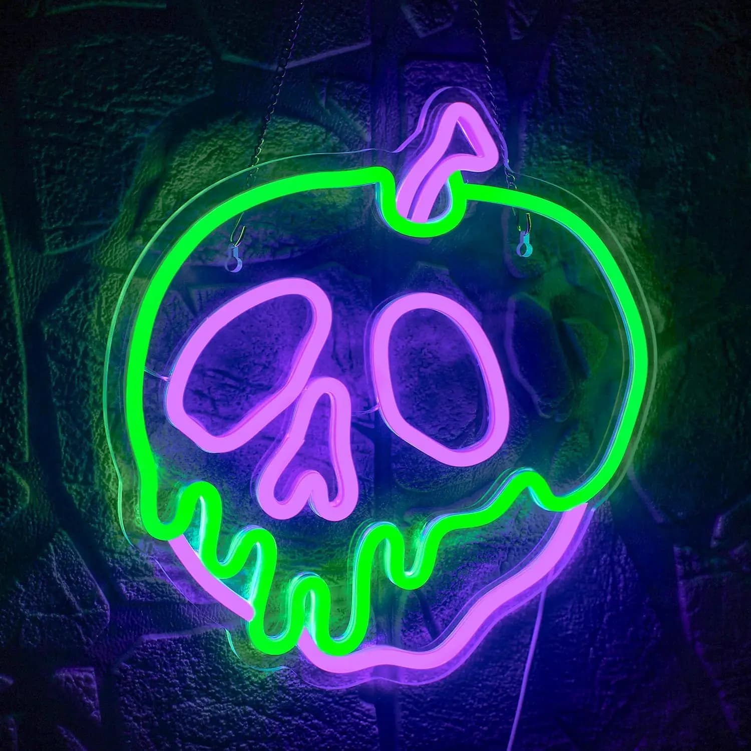 Teschio Mela Luce al neon Insegne al neon di Halloween LED dimmerabili per camera da letto Bar Negozi Decorazione da parete per feste di Halloween Regalo per un amico