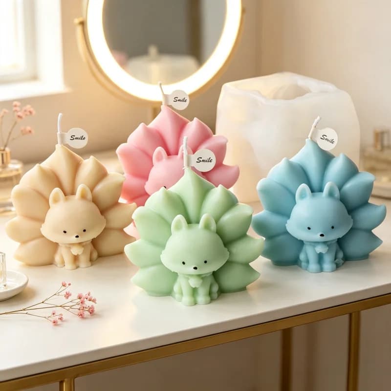 Cute Nine Tailed Fox Silicone Mold Crystal Epoxy Resin Mold Fox Aromatherapy Candle Plaster Pendulum Mould Soap Candle Making