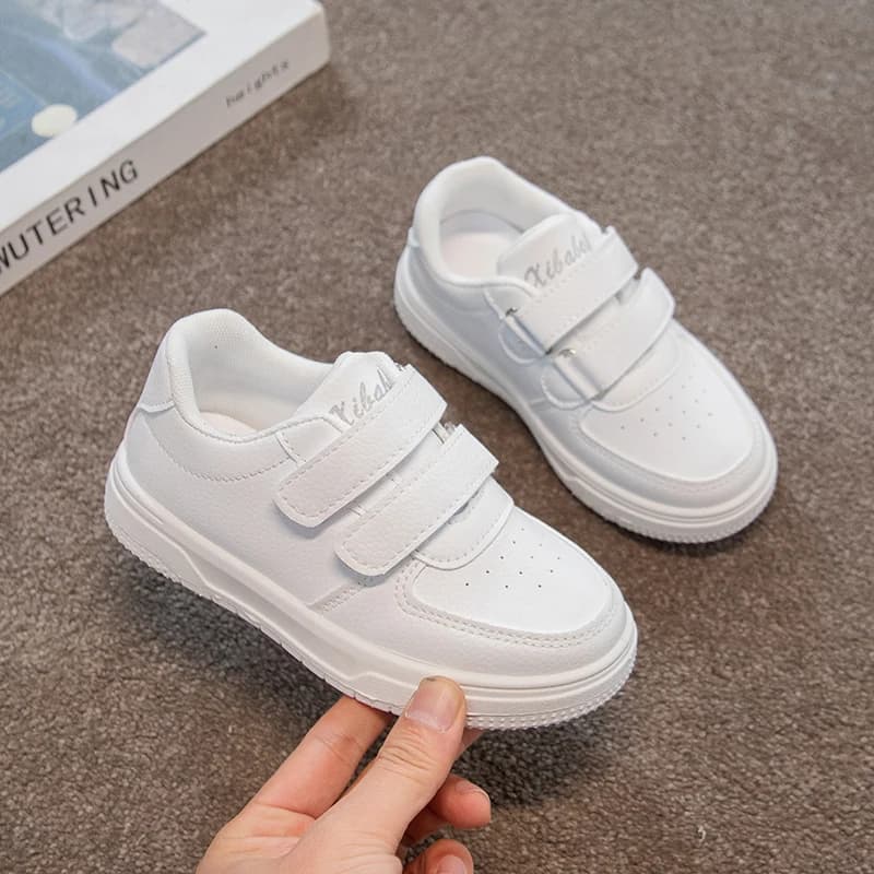 Sneakers Bianche per Bambini Quattro Stagioni con Chiusura a Strappo e Suola Antiscivolo per Ragazzi e Ragazze, Scarpe Casual da Passeggio per Uso Quotidiano e All'aperto