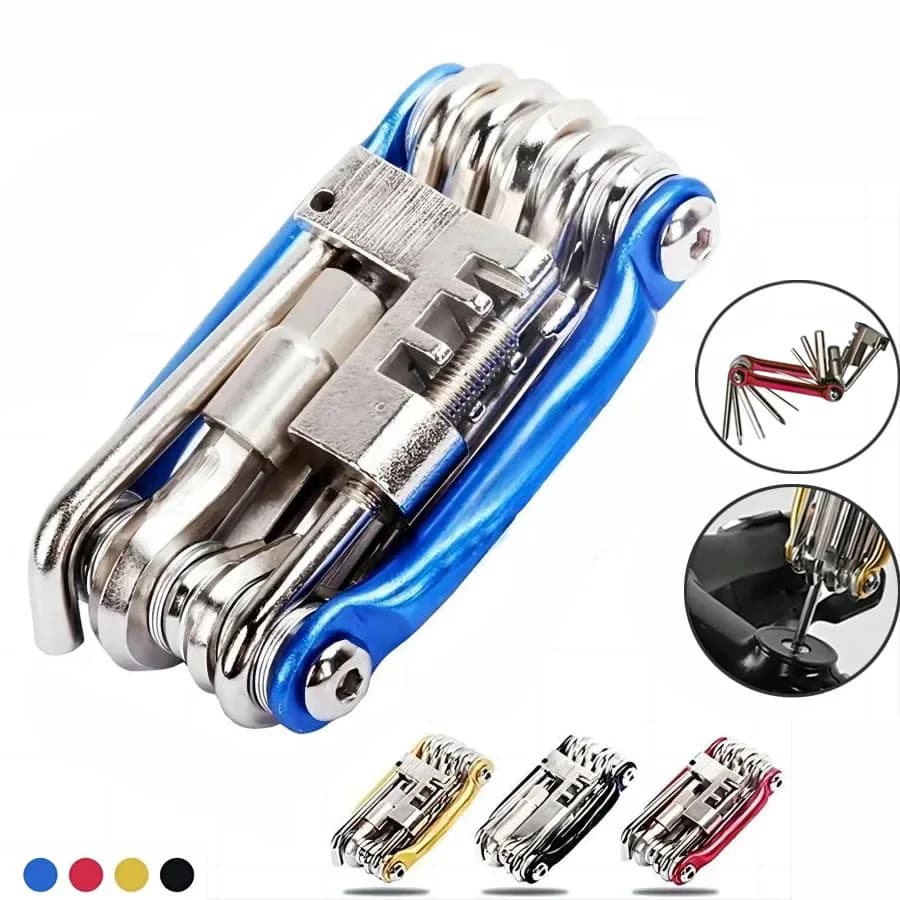 Kit di Riparazione Biciclette 11 in 1 - Set Multifunzione Leggero in Acciaio Inox con Chiave, Attrezzo per Catena e Raggi Ruota