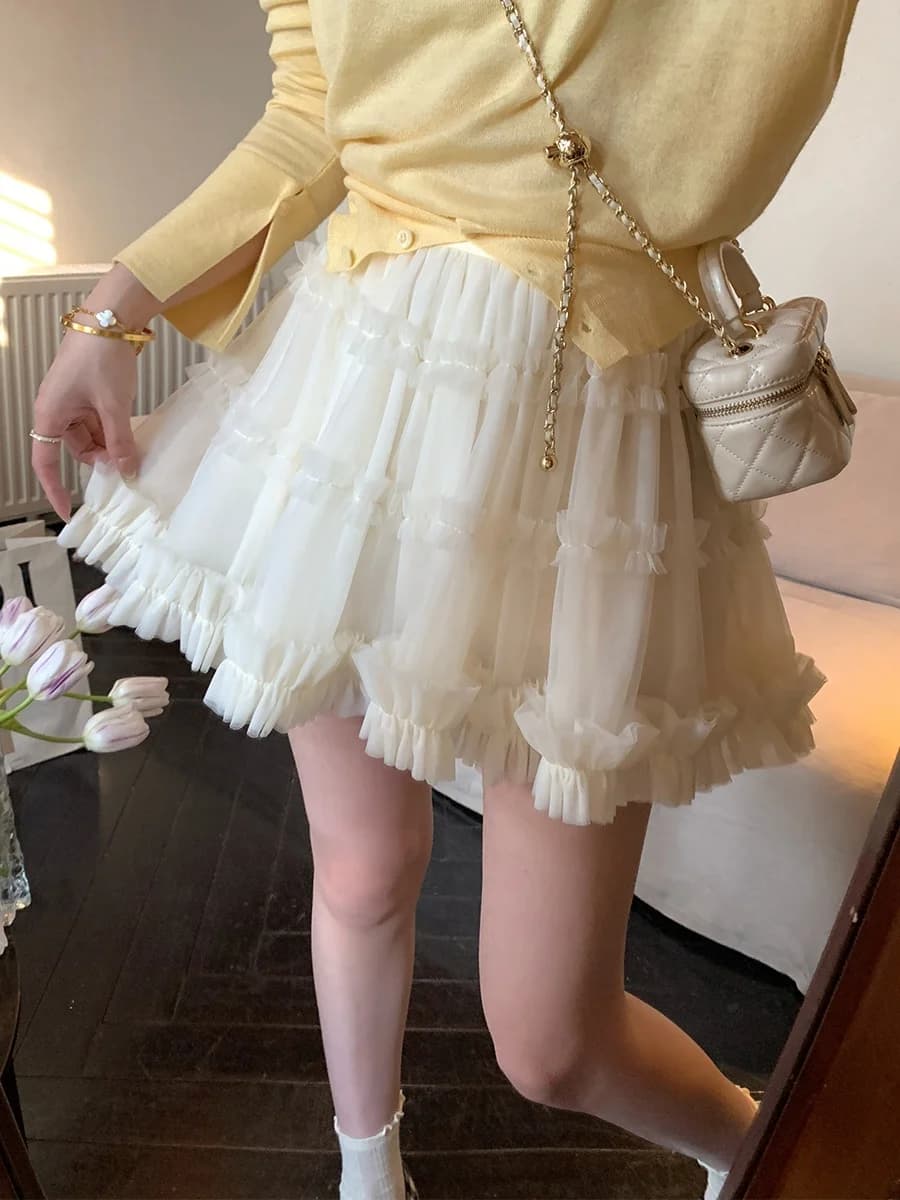 MUKOK Cloud Ballet Fashion Mesh Puffy Short Skirt Gonna a vita alta in tessuto di nylon per donna, primavera estate