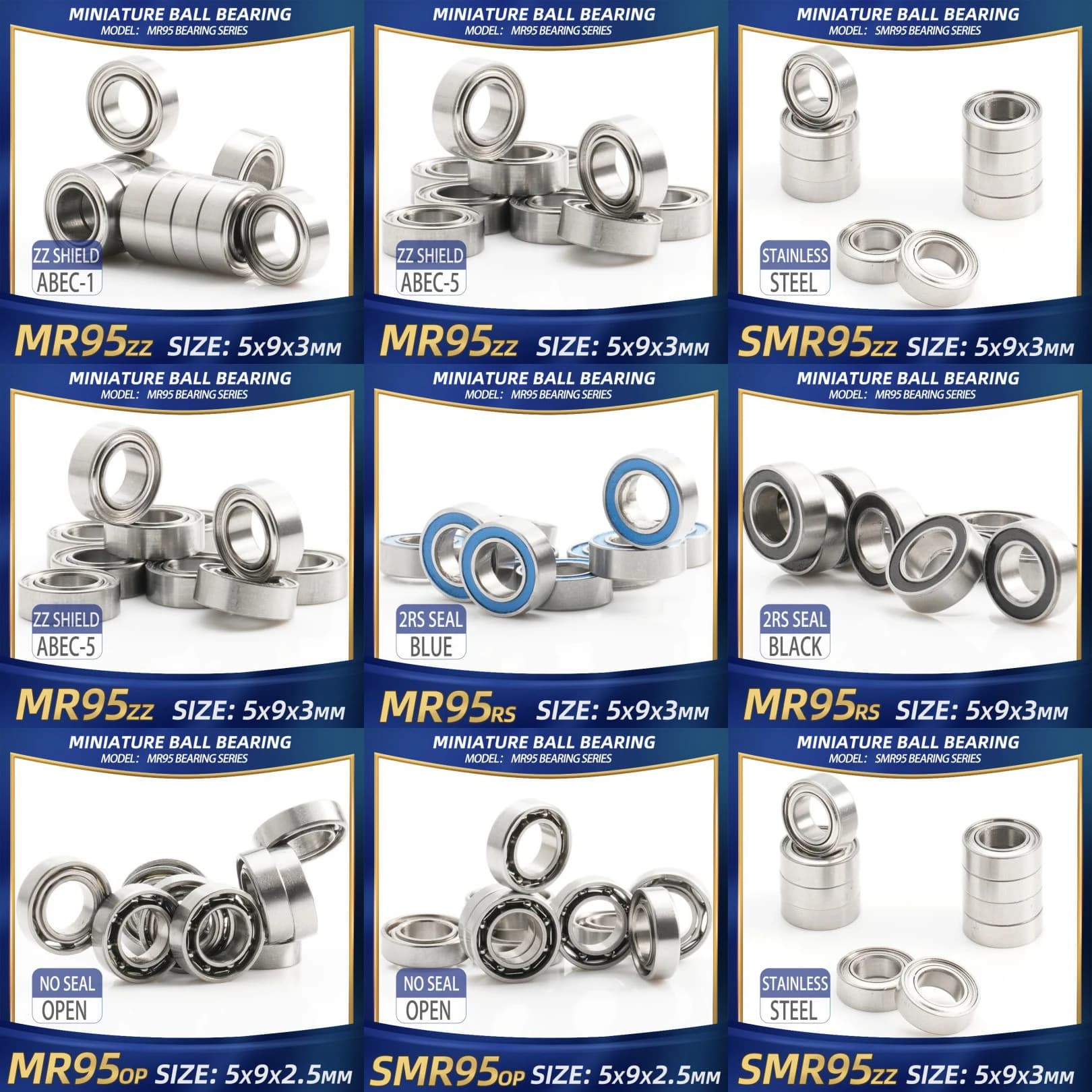 FUSHI MR95 ZZ Cuscinetto 5x9x3 mm 10 Pz MR95ZZ RS 2RS MR95Open Cuscinetti Manipolo Per Scheda Video Ad Alta Velocità Per Motore