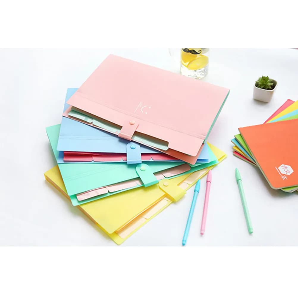 Plastic 5 Pockets Expanding File Folder Pink A4 Letter Size Accordion Folder Snap Closure Document Organizer Office School