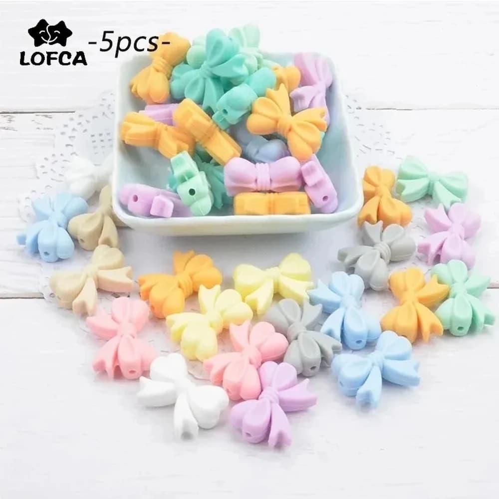 LOFAC Papillon in silicone Perline 5 pezzi Perline in silicone alimentare per cartoni animati per realizzare accessori per gioielli con collane portachiavi fai-da-te