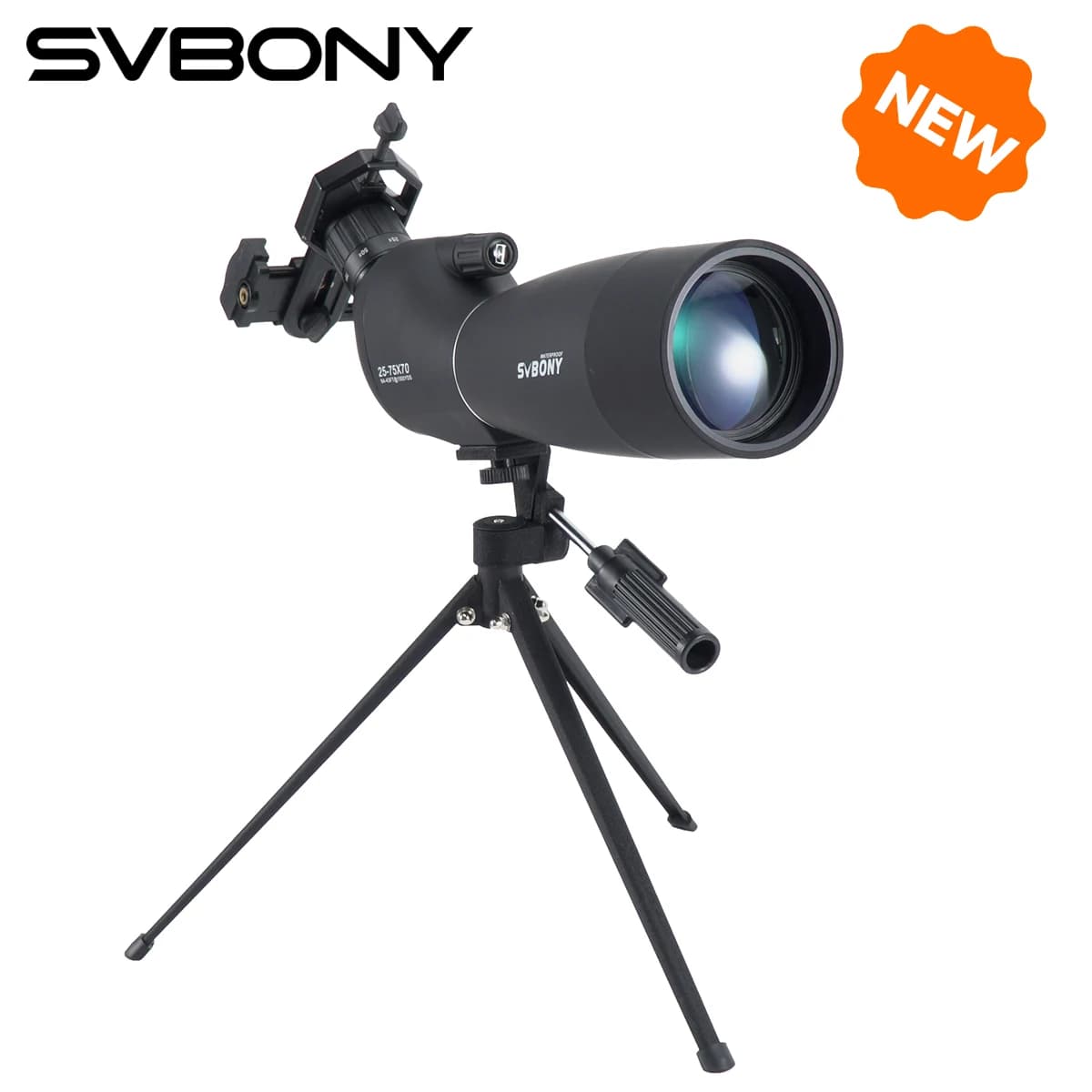 Cannocchiale Svbony SV28 25-75x70mm con Treppiede, Prisma PORRO, Telescopio Nero per Tiro con l'Arco, Tiro al Bersaglio e Osservazione Quotidiana