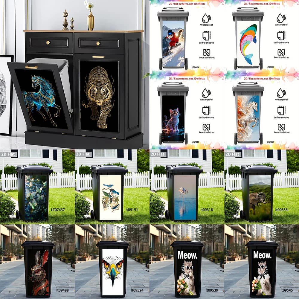 Adesivo Luminoso al Neon per Bidone della Spazzatura con Drago, Tartaruga, Cavallo, Design Animale Fantastico, Decorazione Murale Impermeabile per Esterni