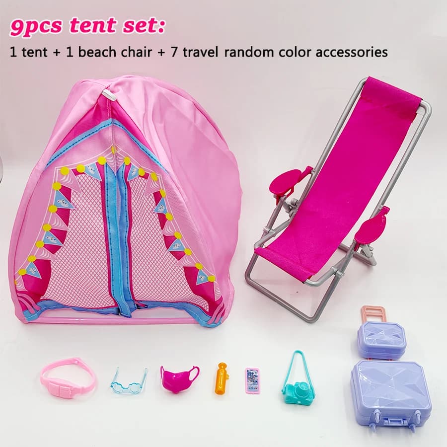 9/7/2Pcs Tent Beach Chair Travel Accessories Fashion Playhouse Fun Camping Game Doll Accessories for Dollhouse Christmas Gift