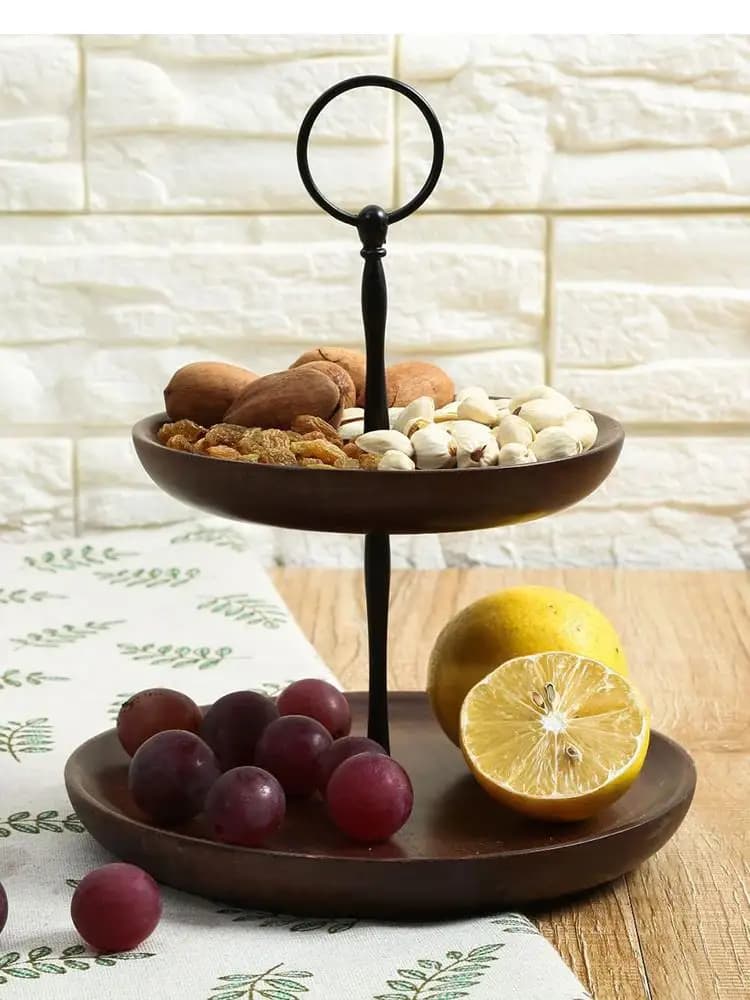 Cake Stand Wooden Dried Fruit Plate Candy Snack Double/three Layer Solid Wood Household
