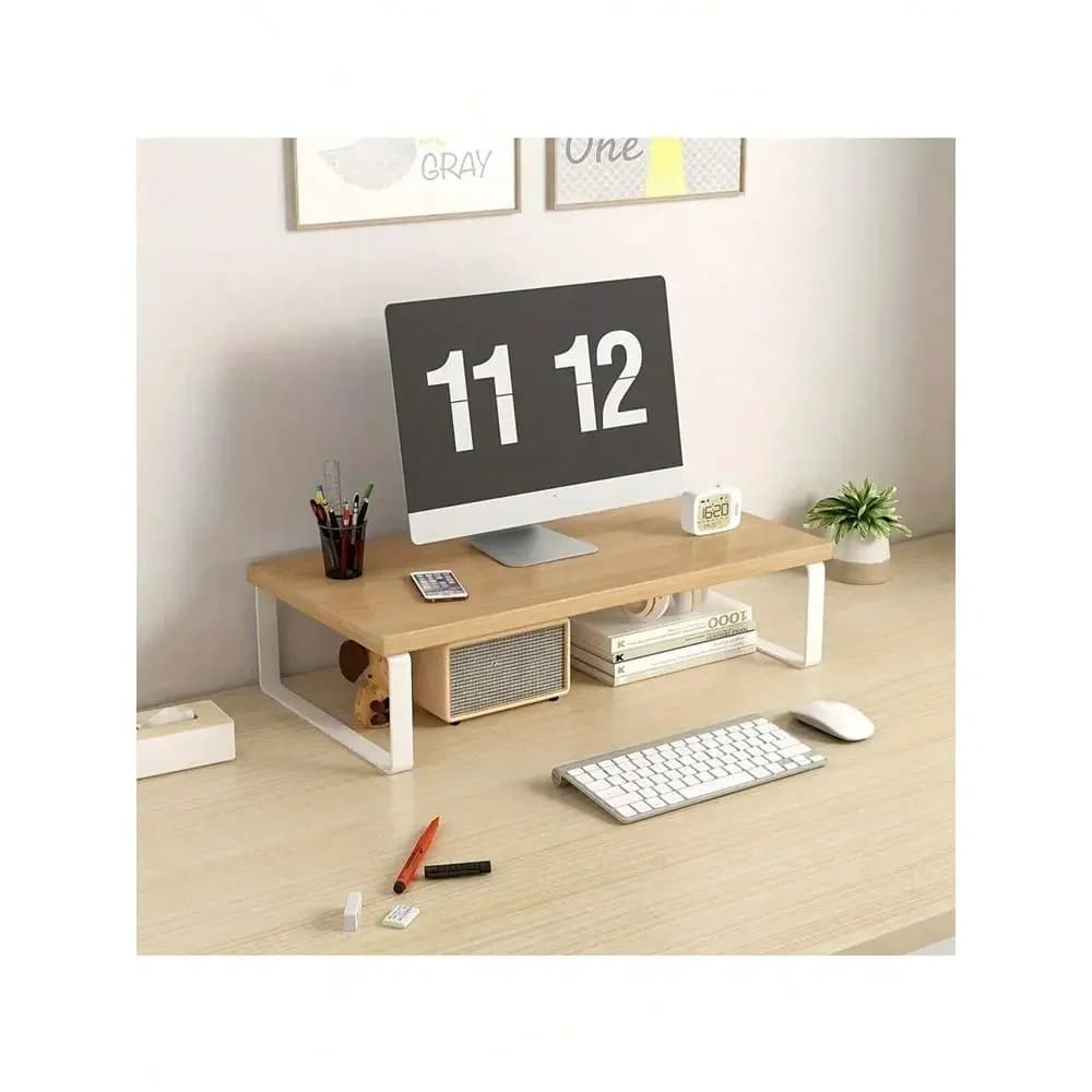 Wooden Monitor Stand With Storage, Laptop Computer Monitor Riser Desk Organizer, Suitable For Home And Office Desktop, Laptop S