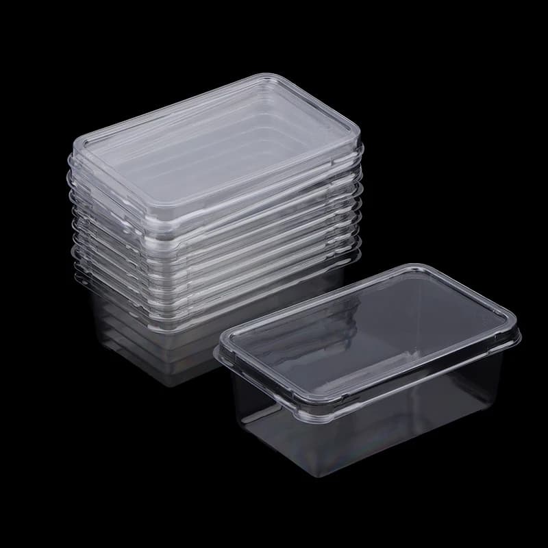 Scatola da Dessert trasparente da 10 pezzi con coperchi contenitori da asporto incernierati in plastica scatole per imballaggio alimentare per torte biscotti insalata cibo