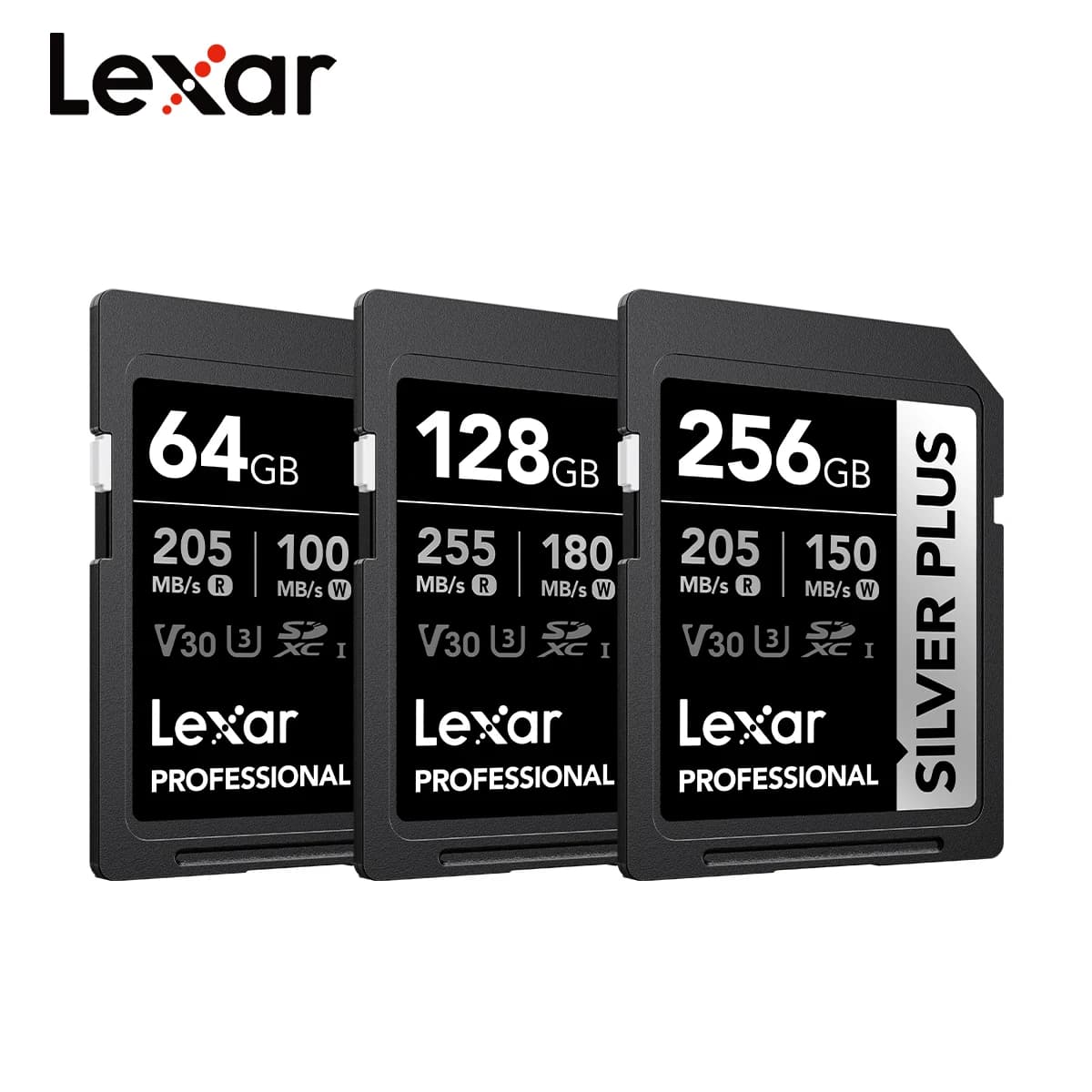 Lexar SILVER PLUS V30 SD Card SDXC UHS-I Memory Card 64GB 128GB 256GB 4K Video Cards for Canon Sony Nikon Camera