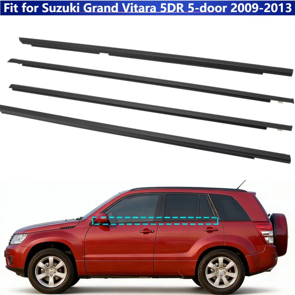4PCS Car Outer Window Rubber Weatherstrip Sealing Strip For Suzuki Grand Vitara 5DR 5-Door 2009-2013
