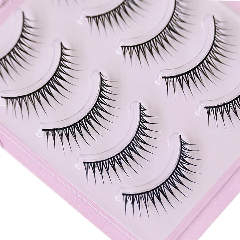 5 Pairs Full Strip Black Stem Wispy Doll Eye Lashes Natural Korean Style False Eyelashes for Daily Makeup Wet Spiky Lashes