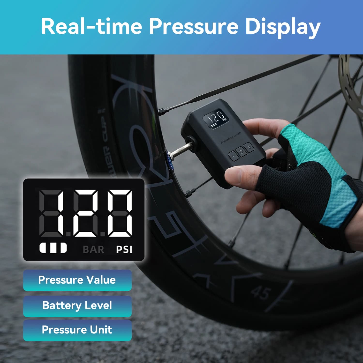 Pompa per Bicicletta Mini Peakspeak AS260PRO 120PSI 600mAh Tipo-C Accessori per Ciclismo Gonfiatore per Pneumatici Schrader e Presta
