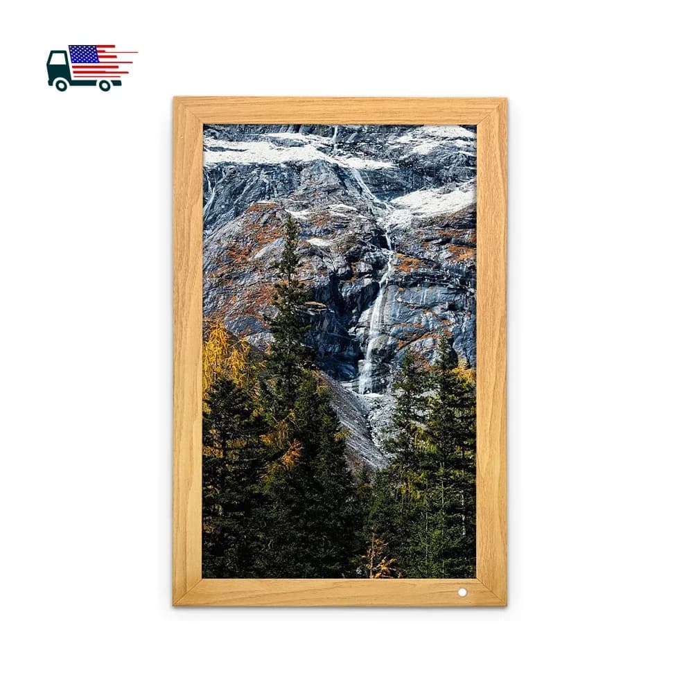 Cornice in legno per foto digitali da 21,5 pollici con lettore multimediale video ad anello ad alta risoluzione NFT art digital fra