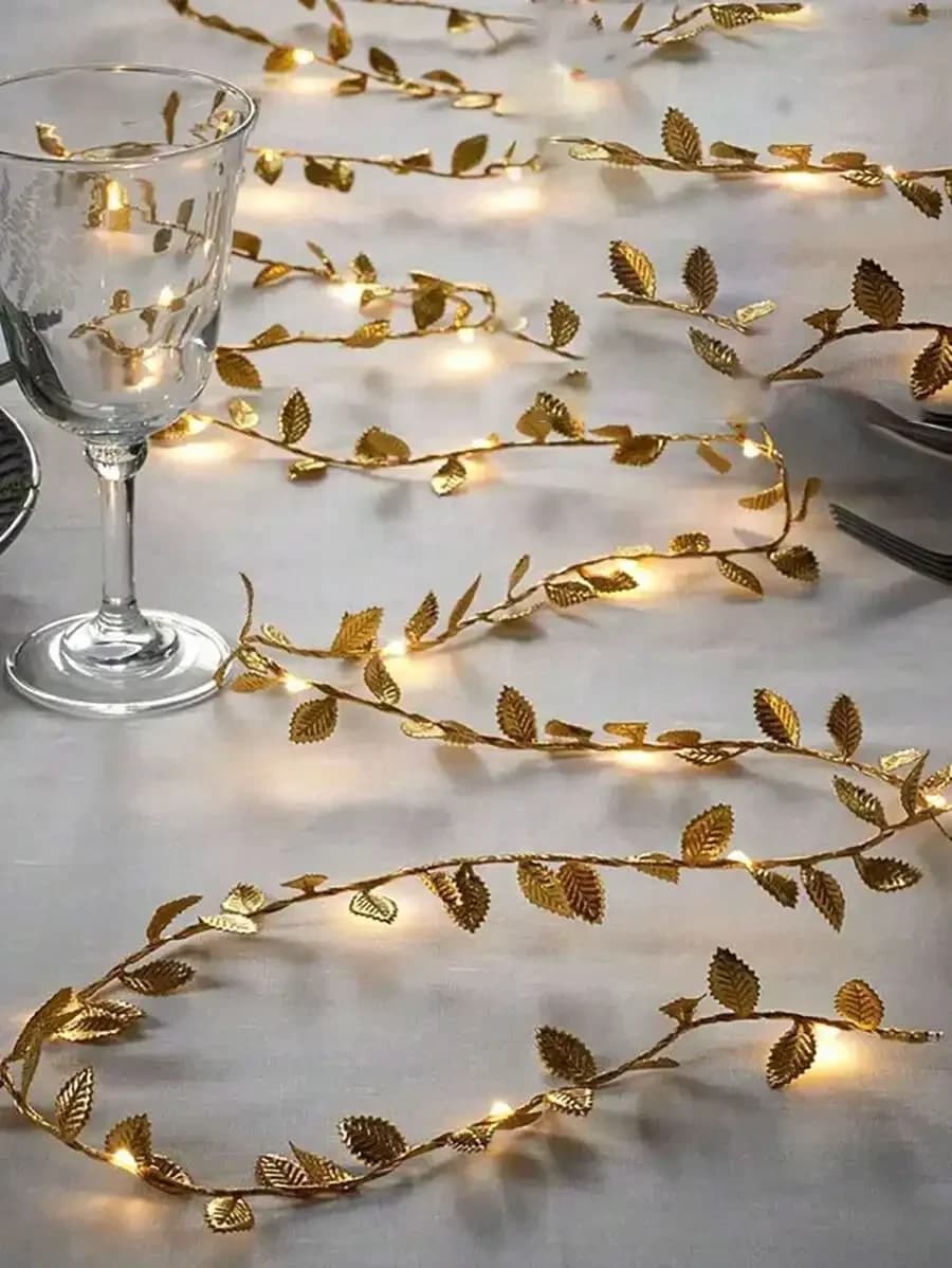 Luci a corda con foglie dorate, luci decorative per tavoli da matrimonio, luci decorative per ghirlande da interno, adatte per matrimoni
