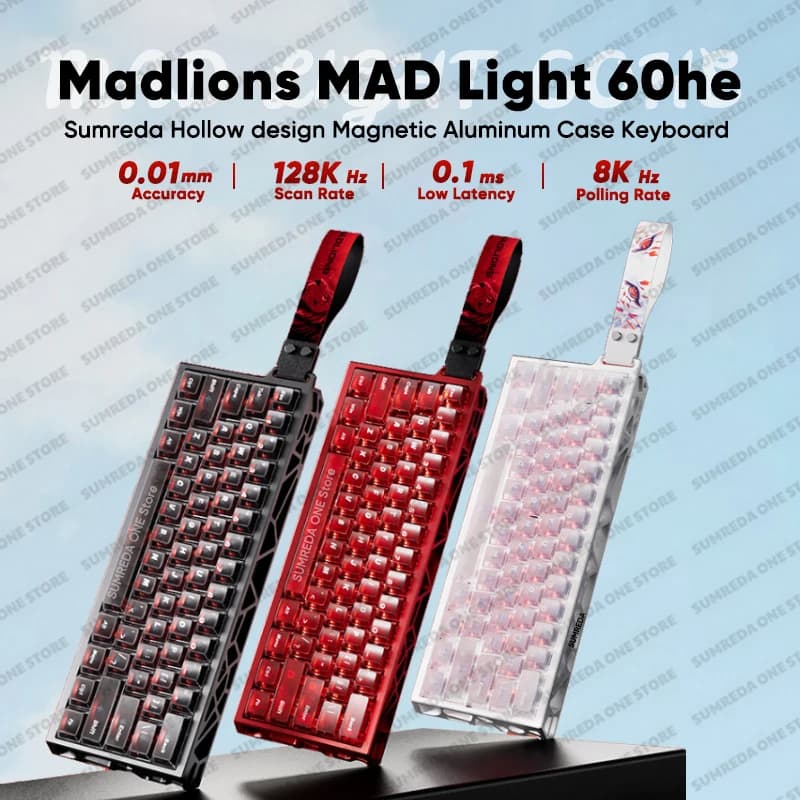 Madlions Mad Light 60he Tastiera meccanica magnetica da gioco in alluminio Trigger rapido cavo Tastiera da gioco RGB Hotsawp da 0,01 mm 8K