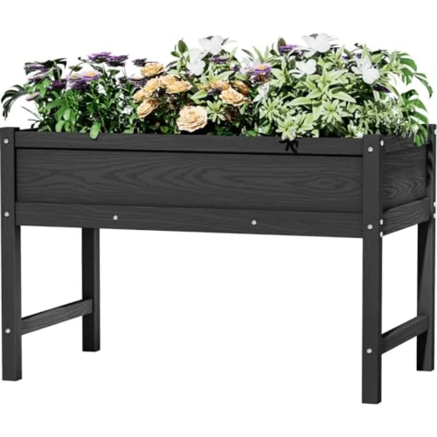 HDPE raised planter with Outdoor Legs, weather resistant, for Seeds, Grasses, Flowers and Vegetables, Black