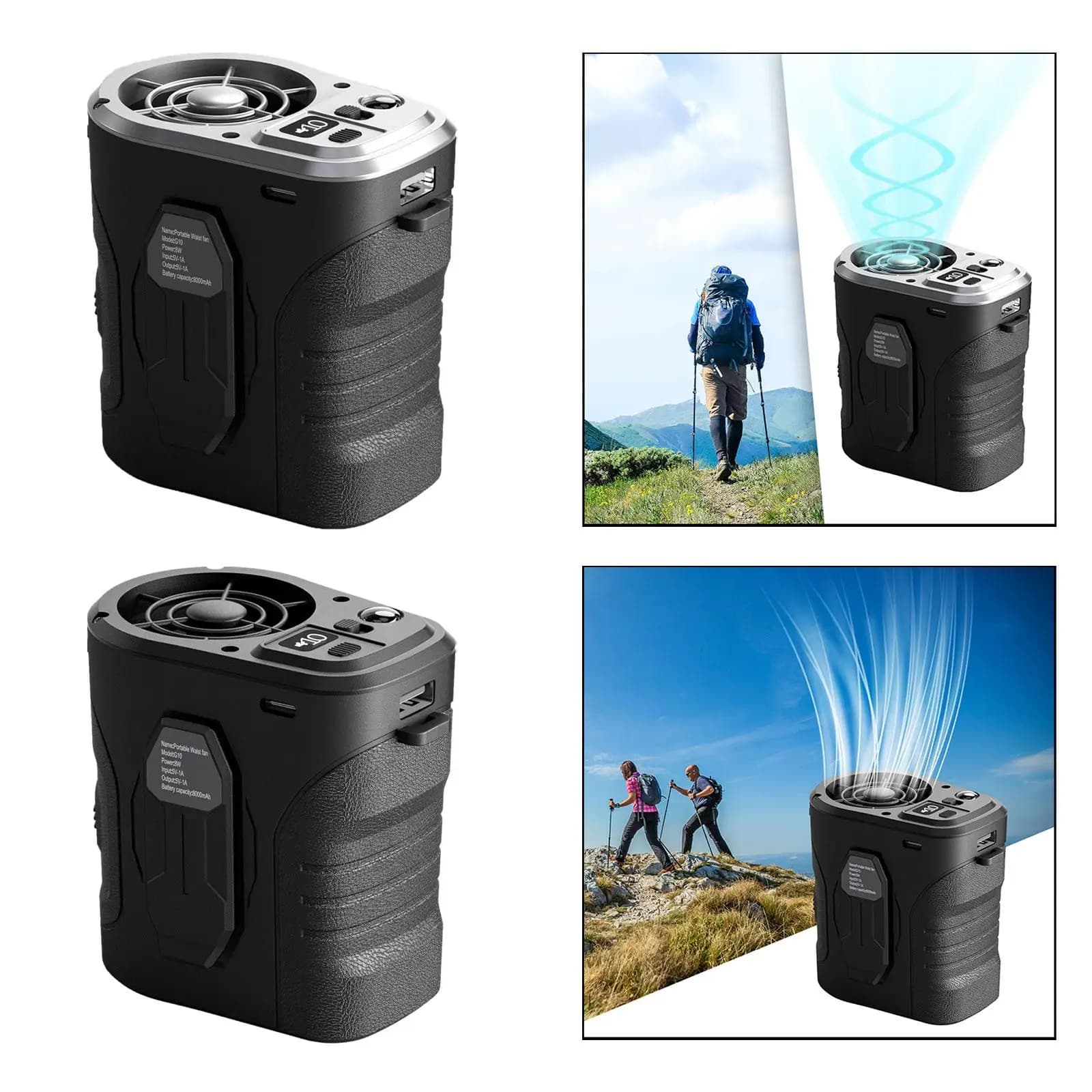 Ventilatore con clip da cintura, ventilatore da collo, ventilatore portatile leggero e silenzioso per la pesca, il campeggio, gli sport all'aria aperta, il backpacking, il cantieri