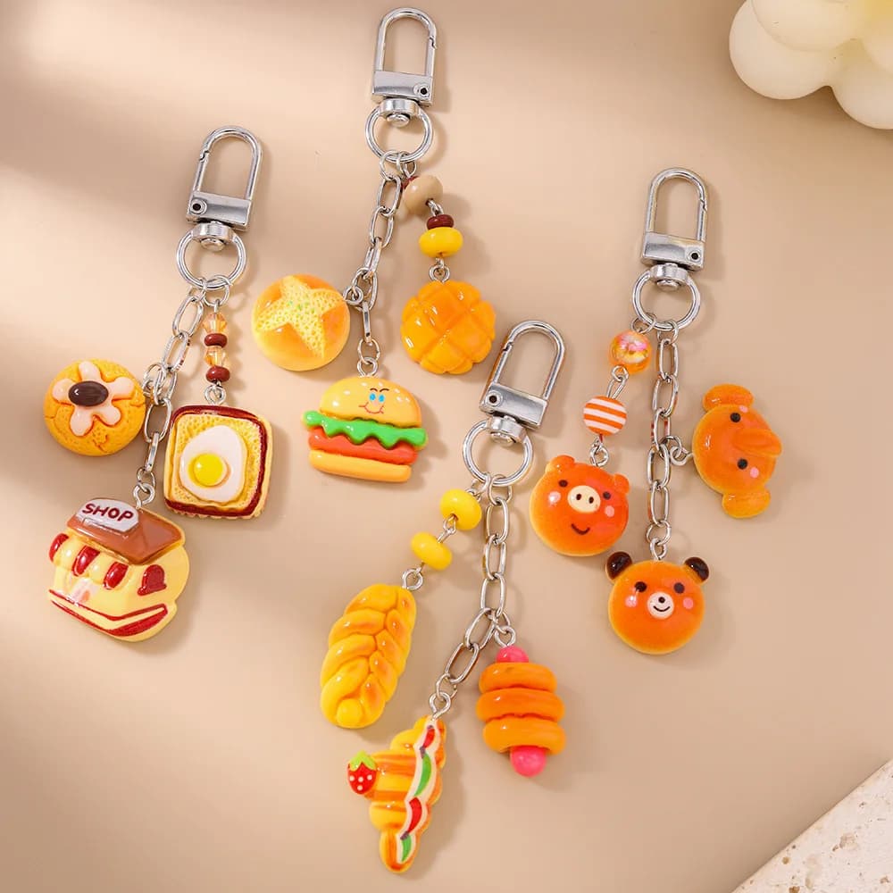 Portachiavi in resina artificiale con panino, simulazione, biscotto, biscotto, portachiavi, ciondolo per ragazze, borsa, portachiavi, regalo di gioielli