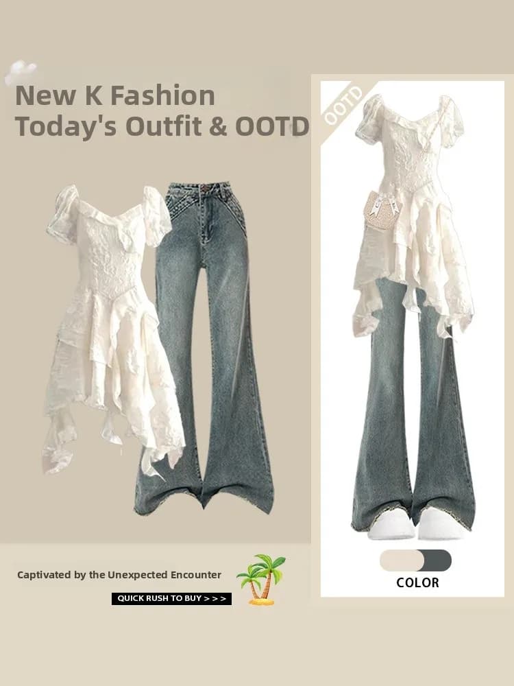 Completo Estivo 2026: Abito da Donna dal Design Elegante con Jeans Modellanti, Set Due Pezzi Stile Coreano, Abbigliamento Casual alla Moda